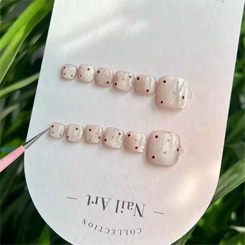 纯手工穿戴甲猫眼手工脚趾甲持久防水孕妇波点甲片脚指甲贴片 - 图2