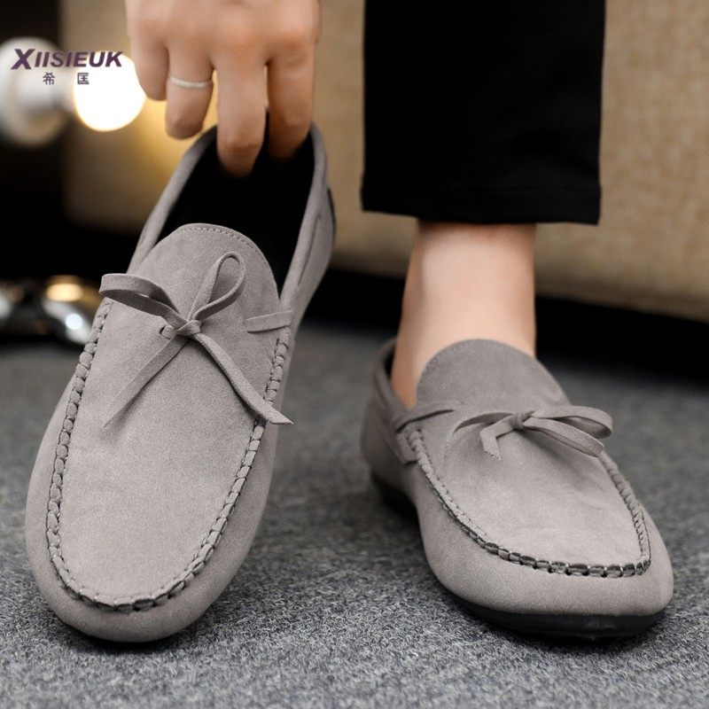 灰色个性翻毛皮豆豆鞋男韩版潮流一脚蹬懒人老北京布鞋瓢鞋痘痘鞋,淘宝优惠券,粉丝福利购,淘宝优惠卷