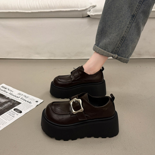 英伦厚底增高小皮鞋女秋冬百搭圆头深口单鞋2025新款玛丽珍松糕鞋 - 图2