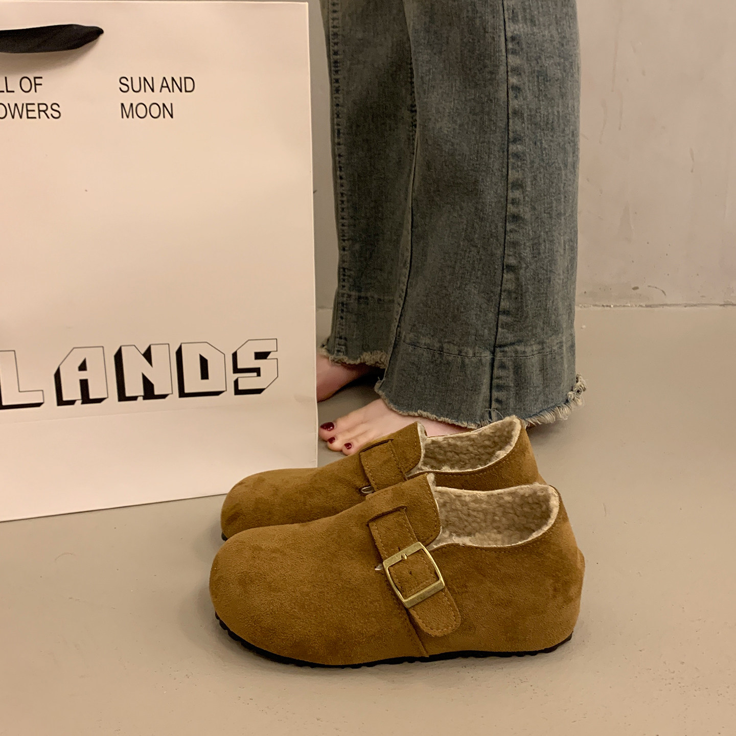 法式气质平底单鞋女秋冬加绒勃肯鞋2025新款一脚蹬内增高玛丽珍鞋,淘宝优惠券,粉丝福利购,淘宝优惠卷