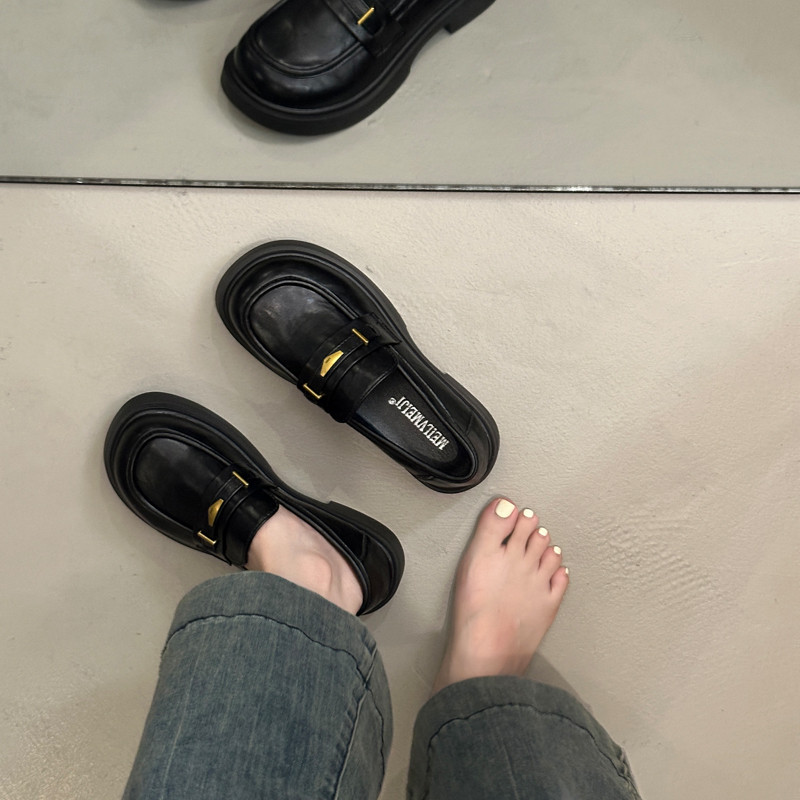 英伦风法式厚底增高深口单鞋女2025新款秋冬超火复古一脚蹬小皮鞋,淘宝优惠券,粉丝福利购,淘宝优惠卷