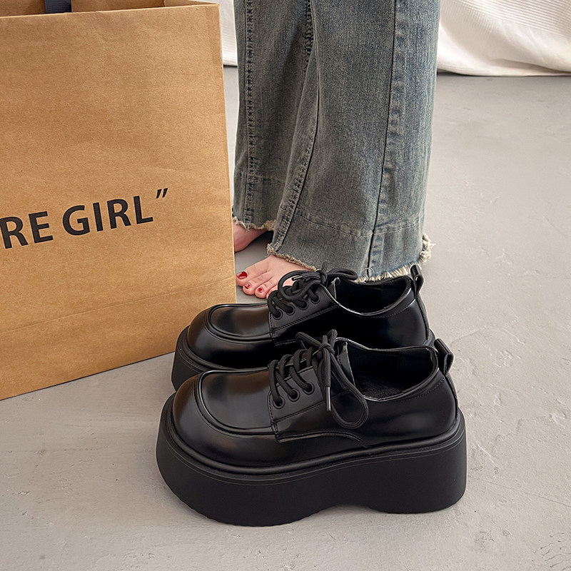 英伦风厚底增高小皮鞋女秋冬法式单鞋2025新款玛丽珍鞋系带乐福鞋,淘宝优惠券,粉丝福利购,淘宝优惠卷