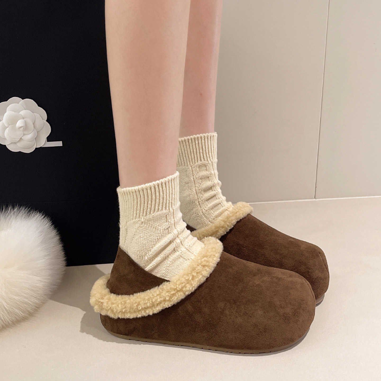 法式平底棕色深口单鞋女秋冬复古勃肯鞋2025新款两穿一脚蹬乐福鞋,淘宝优惠券,粉丝福利购,淘宝优惠卷