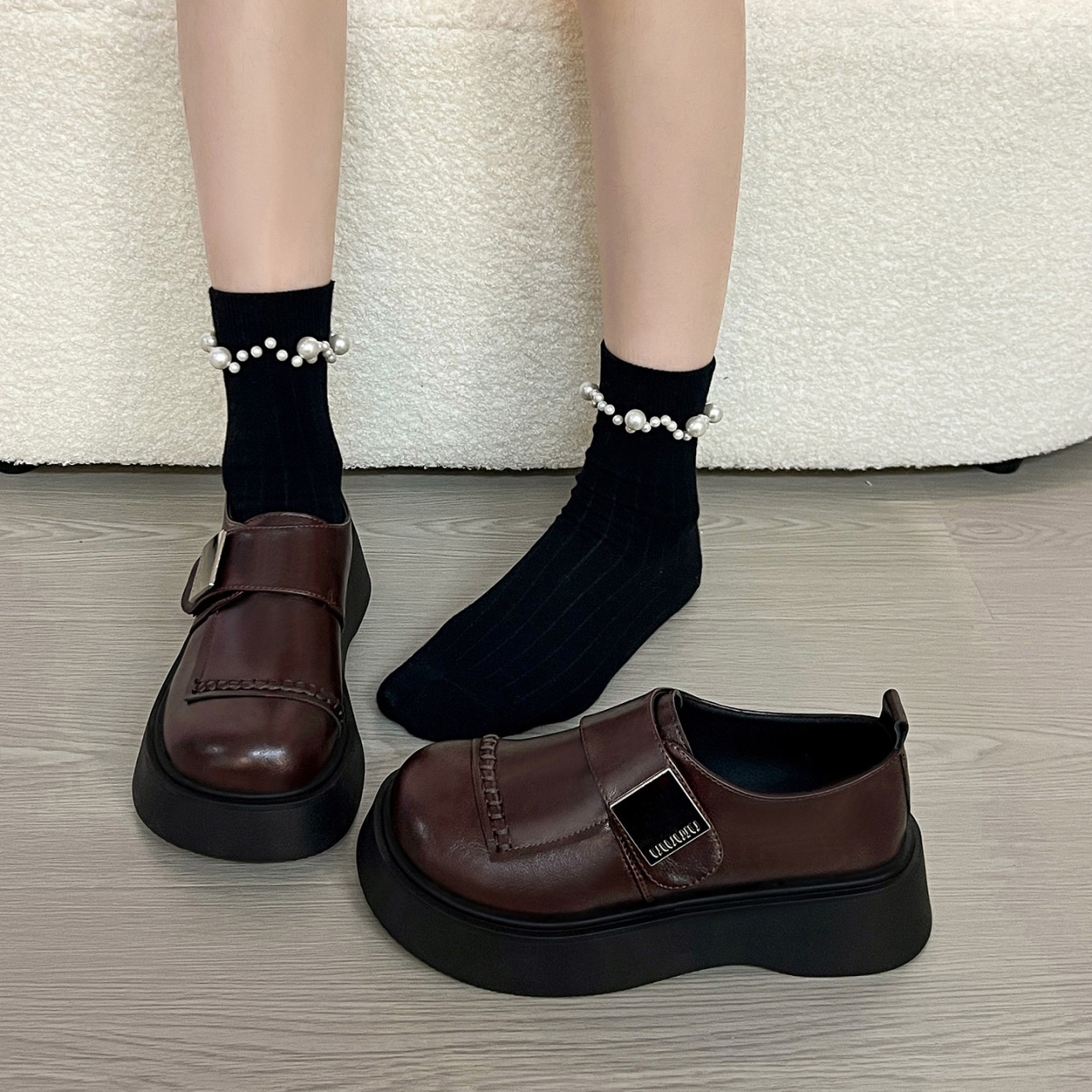 英伦黑色厚底增高小皮鞋女绝美深口单鞋2026新款春季乐福玛丽珍鞋,淘宝优惠券,粉丝福利购,淘宝优惠卷