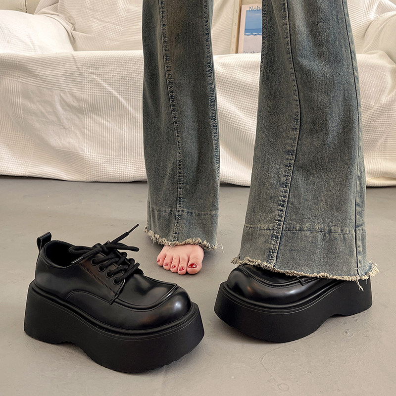 英伦风厚底增高小皮鞋女秋冬法式单鞋2025新款玛丽珍鞋系带乐福鞋,淘宝优惠券,粉丝福利购,淘宝优惠卷