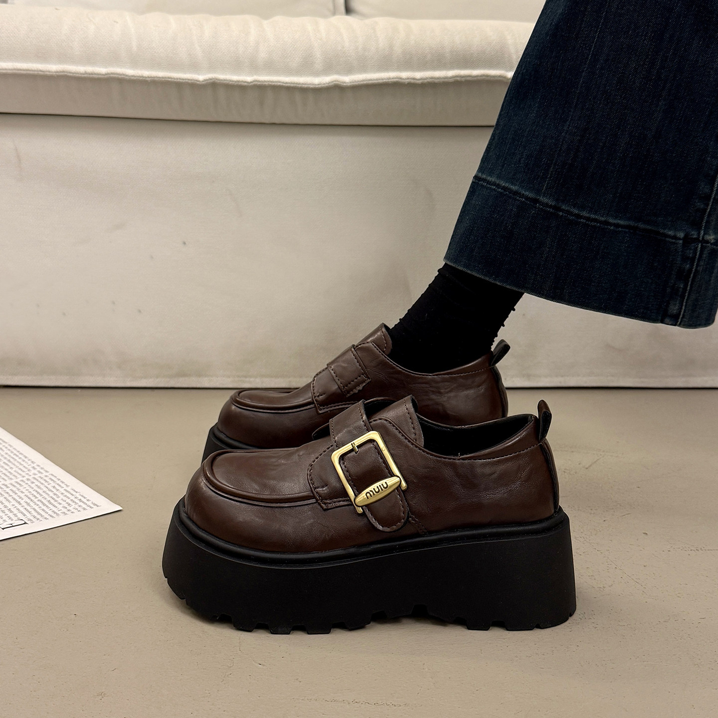 英伦黑色厚底增高小皮鞋女法式松糕单鞋2025新款秋冬玛丽珍乐福鞋,淘宝优惠券,粉丝福利购,淘宝优惠卷