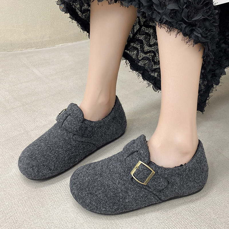 一脚蹬勃肯鞋女2025秋冬新款平底加绒保暖毛呢豆豆棉鞋懒人穆勒鞋,淘宝优惠券,粉丝福利购,淘宝优惠卷