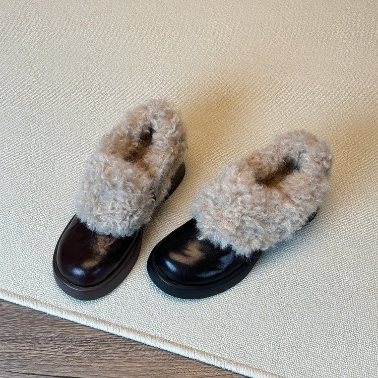 粗跟高跟鞋加绒英伦风小皮鞋女2025新款冬季雪地靴毛毛棉鞋乐福鞋 - 图1