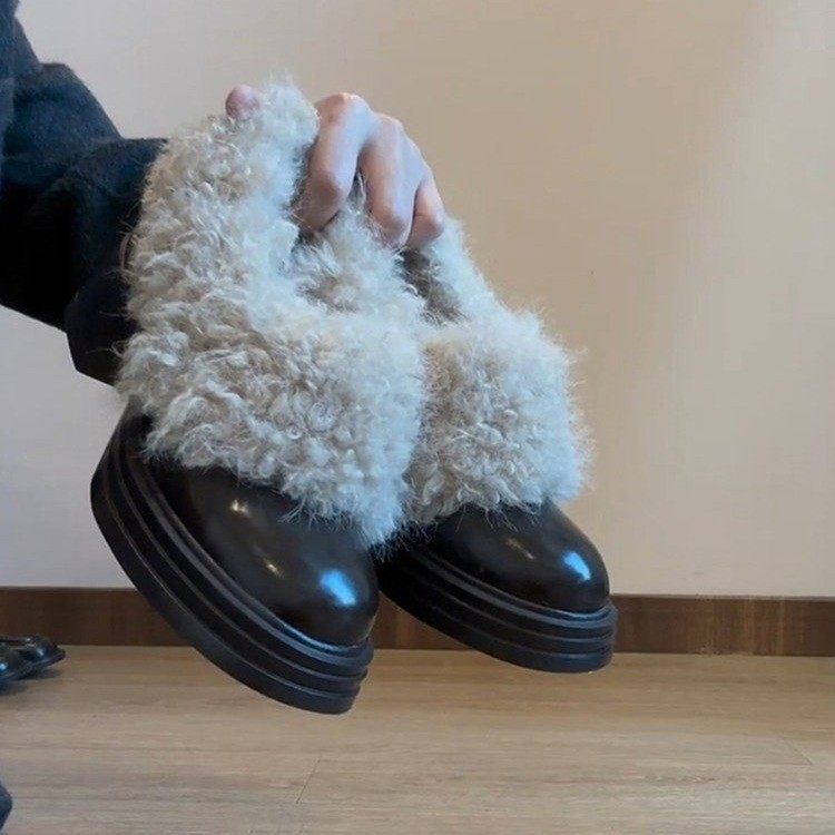 法式加绒高跟毛毛鞋女冬季新款一脚蹬圆头乐福鞋粗跟玛丽珍小皮鞋,淘宝优惠券,粉丝福利购,淘宝优惠卷