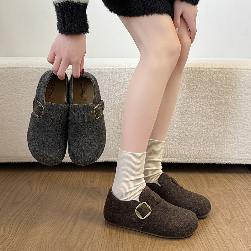 一脚蹬勃肯鞋女2025秋冬新款平底加绒保暖毛呢豆豆棉鞋懒人穆勒鞋,淘宝优惠券,粉丝福利购,淘宝优惠卷