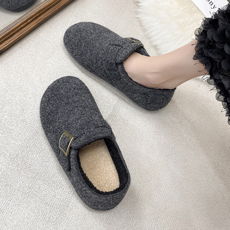 一脚蹬勃肯鞋女2025秋冬新款平底加绒保暖毛呢豆豆棉鞋懒人穆勒鞋,淘宝优惠券,粉丝福利购,淘宝优惠卷