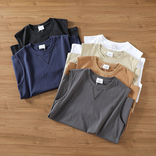 HK订单！线下399！领口交叉刺绣双纱全棉男士夏季圆领休闲汗背心