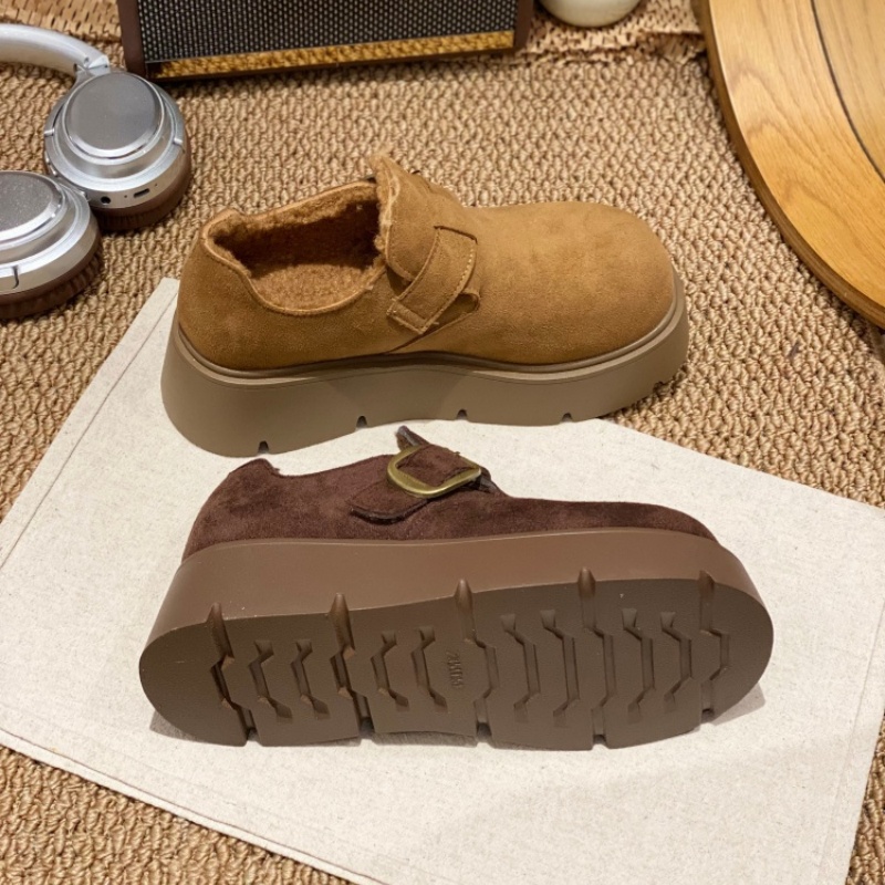 反绒皮勃肯鞋女2025新款厚底圆头皮带扣一脚蹬休闲舒适轻便单鞋女 - 图1