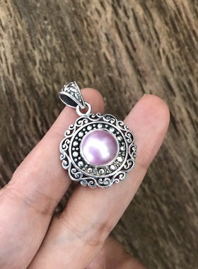 巴厘岛手工18k金粉色马贝吊坠