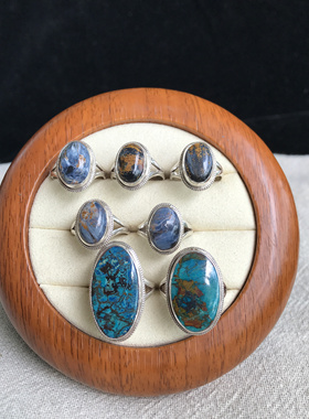 凉玥尼泊尔手工精蓝铜矿梵高星空风彼得石925纯银戒指闺蜜妈妈礼