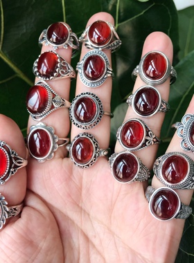 精工石榴石纯银可调节大小戒指