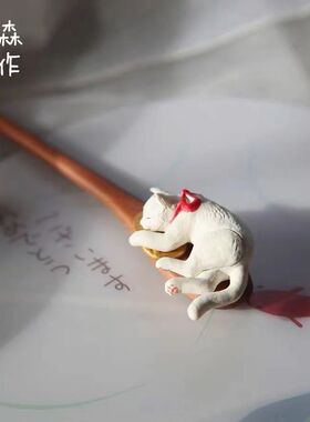 【猫式神】原创猫咪可盘发木簪汉服簪子旗袍简约清新发簪头饰可爱