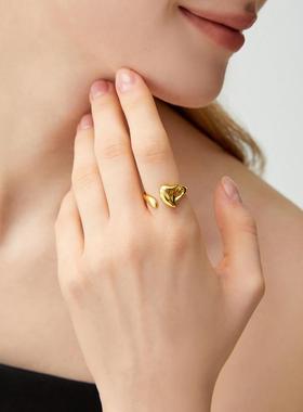 时髦爱心戒指小众开口指环食指戒
