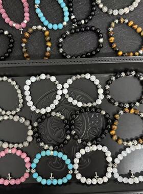 潮牌手串复古天然猫眼虎眼王嘉尔同款纯银s925手串10mm
