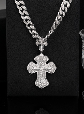 欧美风时尚潮十字架镶钻古巴项链