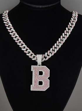 欧美高级感嘻哈A字母吊坠古巴链