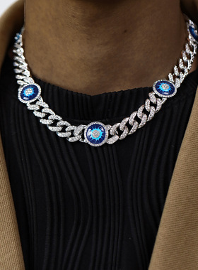 欧美项链镂空恶魔之眼古巴项链