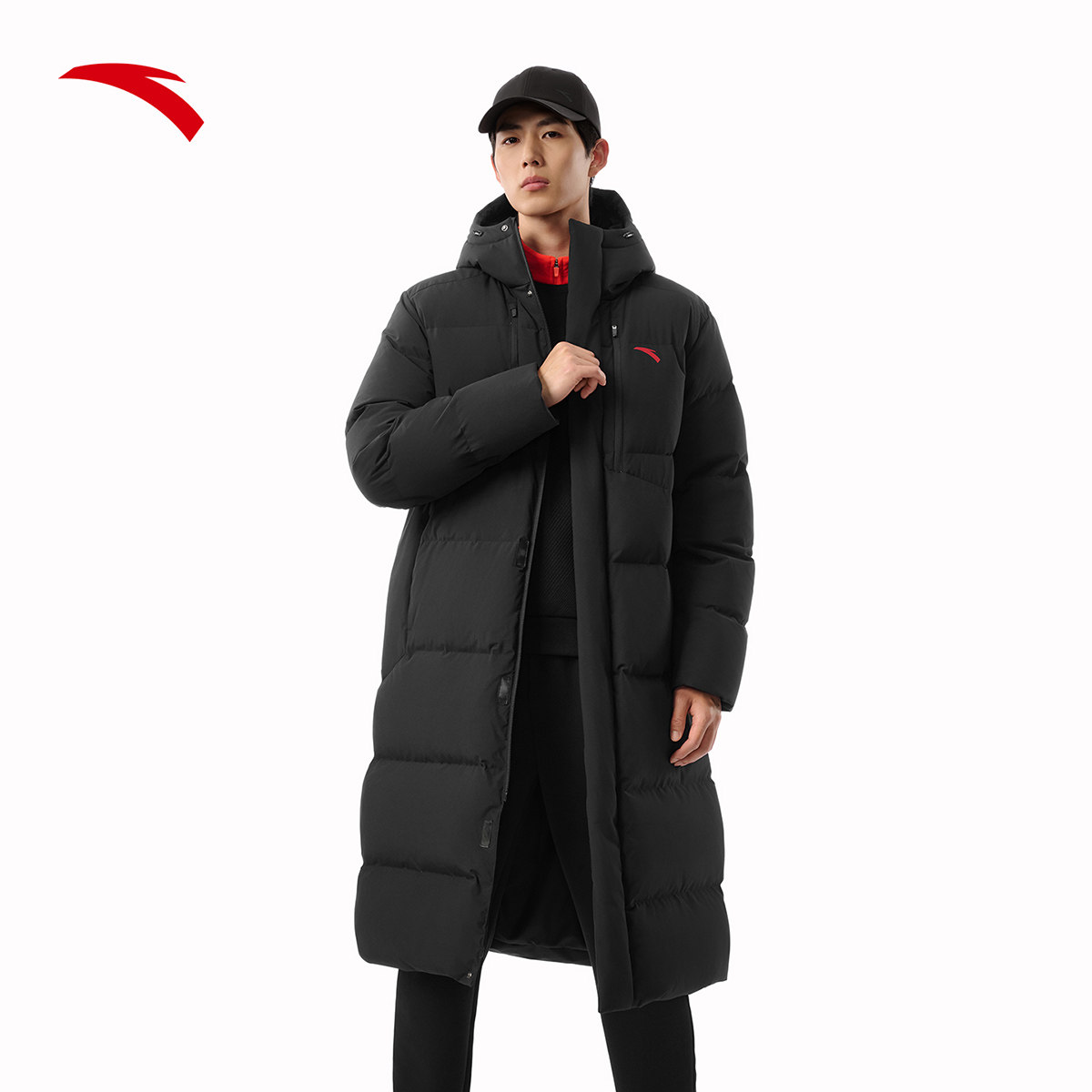 安踏六度芯长款羽绒服男中长款过膝2026年冬季加厚保暖连帽外套男