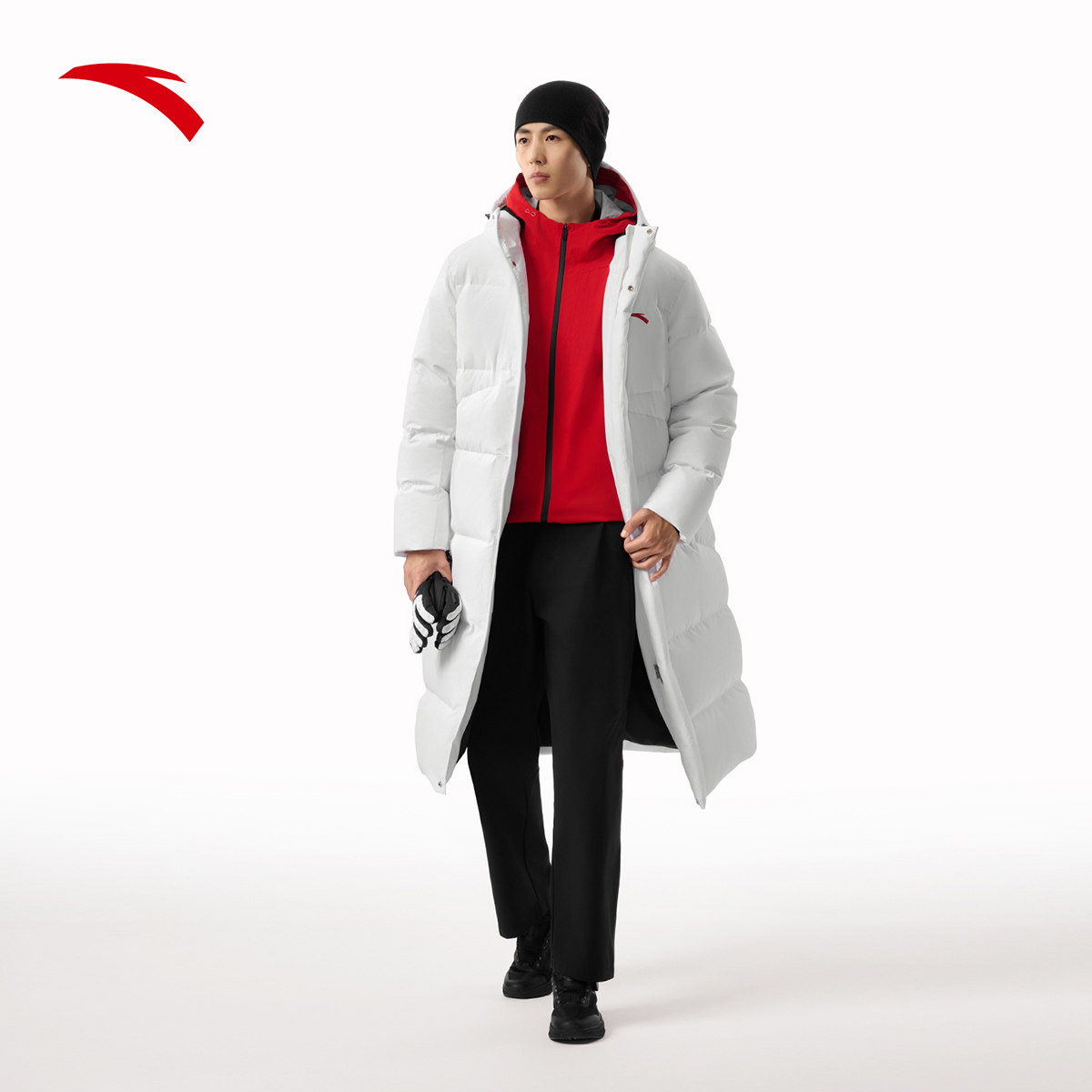 安踏六度芯长款羽绒服男中长款过膝2026年冬季加厚保暖连帽外套男