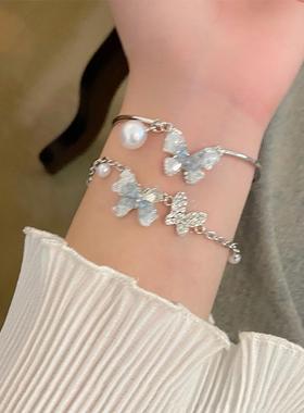 甜美气质渐变蓝色蝴蝶手链小众设计感轻奢简约手镯女精致优