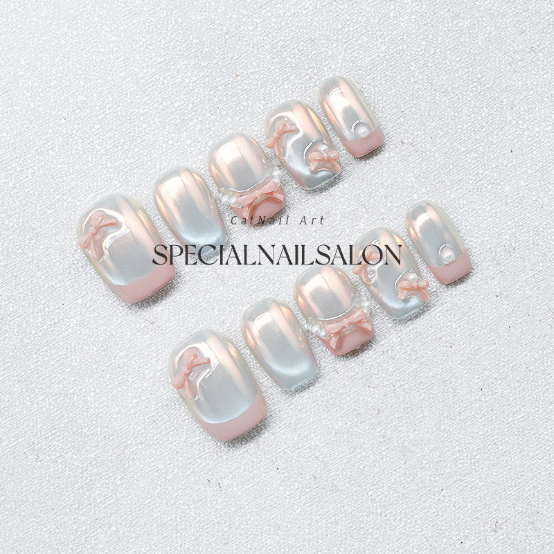 【小公举】纯手工穿戴甲25新款镜面蝴蝶结可爱甜美少女心显白美甲,淘宝优惠券,粉丝福利购,淘宝优惠卷