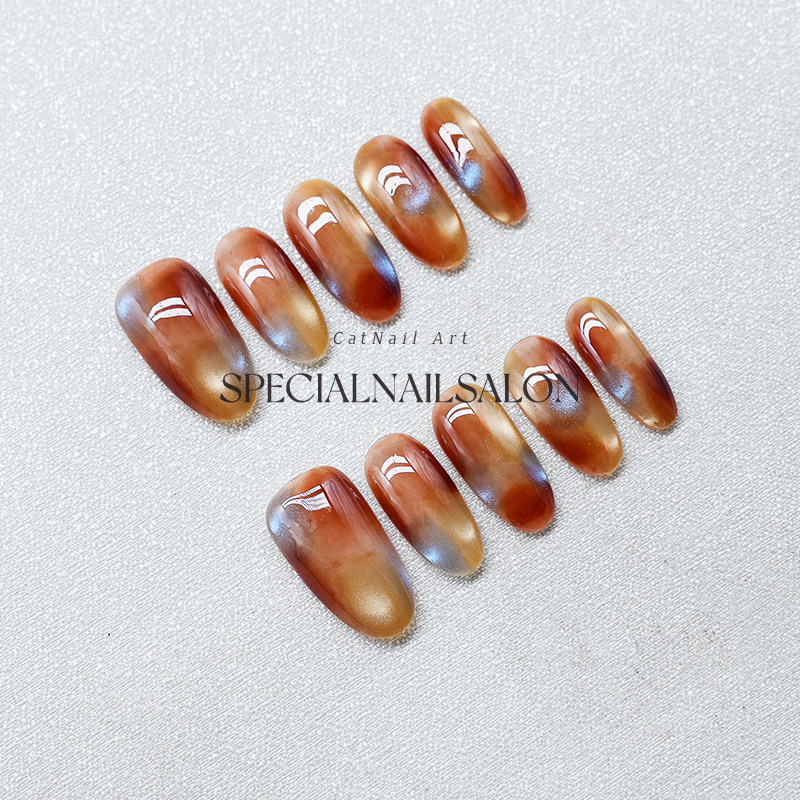 【琉璃光谱】纯手工穿戴甲秋冬美拉德晕染气质猫眼高级感显白美甲,淘宝优惠券,粉丝福利购,淘宝优惠卷