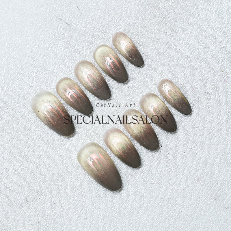 【暮雾之谜】纯手工穿戴美甲秋冬日常撞色猫眼氛围感显白指甲贴片 - 图0