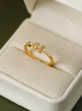 韩版小巧珍珠锆石戒指女高级感轻奢时尚个性百搭开口可调节食指戒