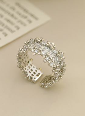 ins小众轻奢锆石戒指女镂空超仙花瓣食指戒女款潮人气质对戒女