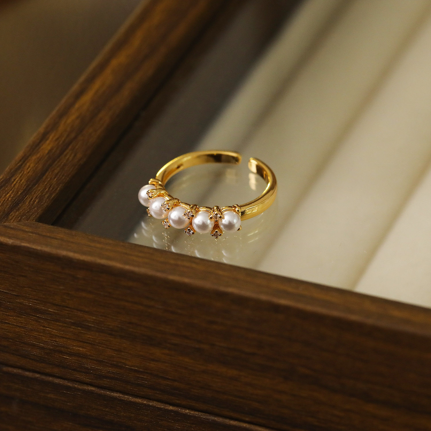 Popular niche pearl ring women's multi-bead diamond row ring