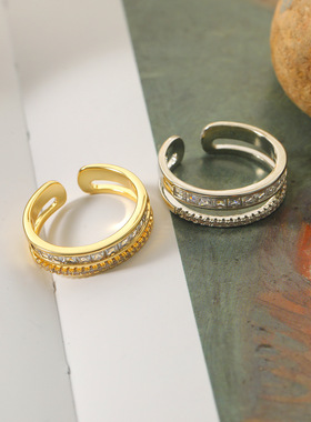 高级感轻奢戒指冷淡风小众设计简约时尚个性气质潮锆石超闪开口女
