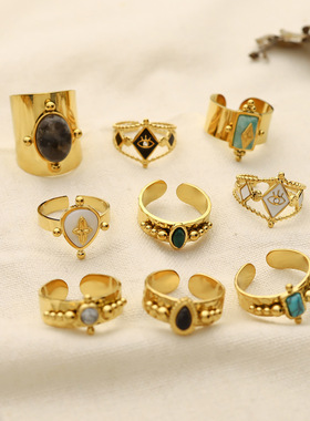 戒指女ins风钛钢戒指新款天然石戒指女小众轻奢义乌配饰