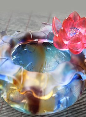 古法琉璃荷塘月色室内礼盒装莲花