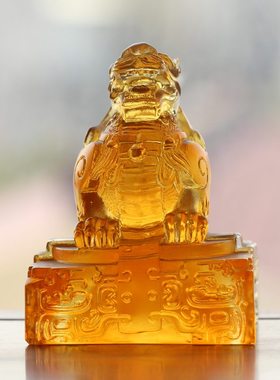 工艺琉璃貔貅书法刻字印章摆件