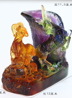 三阳开泰琉璃笔筒摆件居家摆放