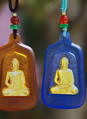 琉璃贴金药师光如来佛吊坠挂件