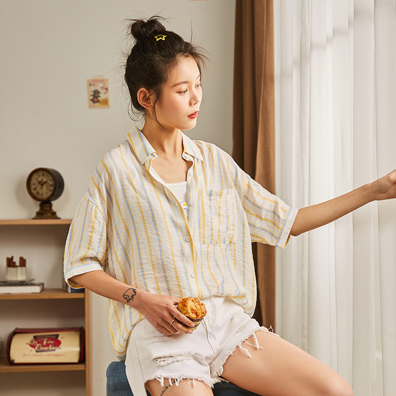 唐狮条纹女2020年夏新款设计感衬衫 唐狮喜之乐衬衫