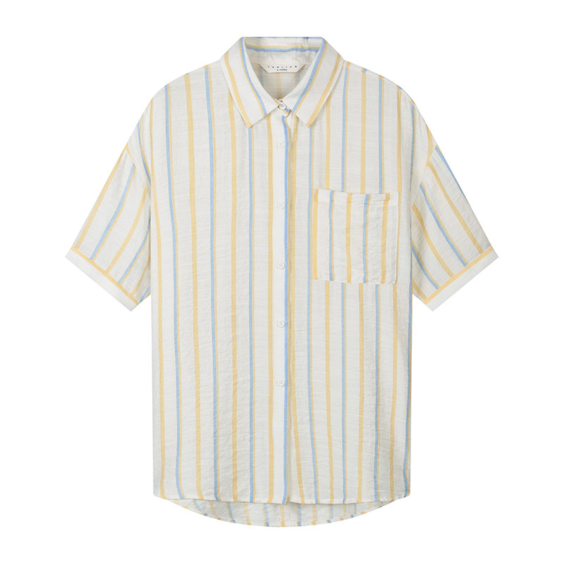 唐狮条纹女2020年夏新款设计感衬衫 唐狮喜之乐衬衫