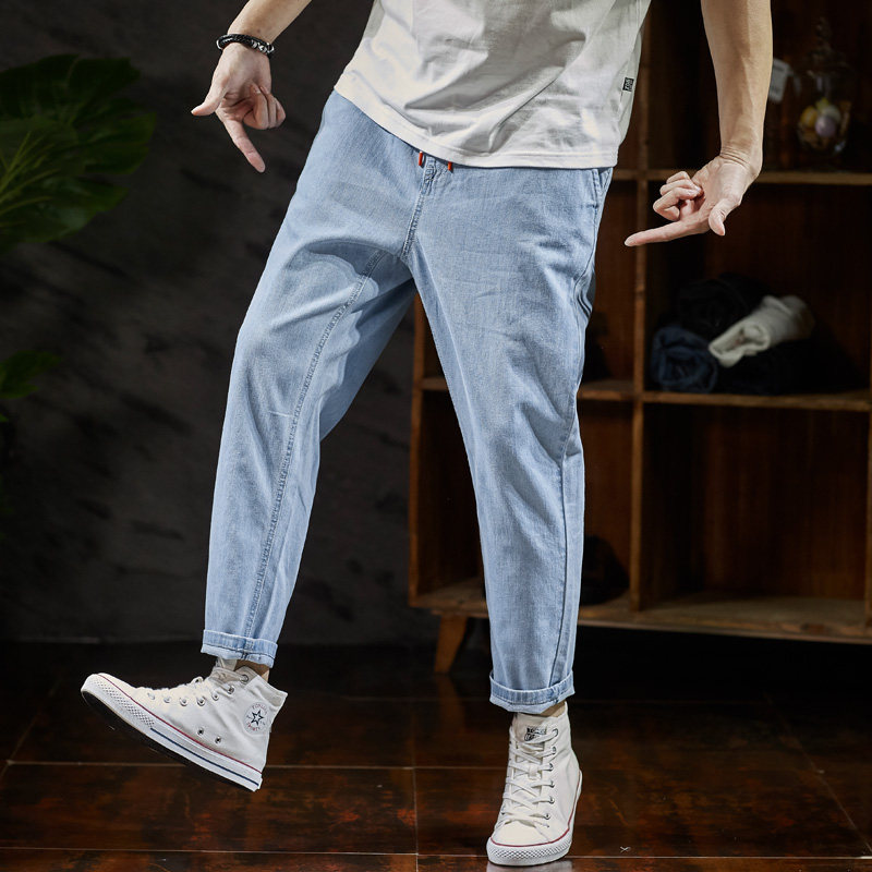 唐狮春夏新品九分男宽松港风牛仔裤 唐狮福悠牛仔裤
