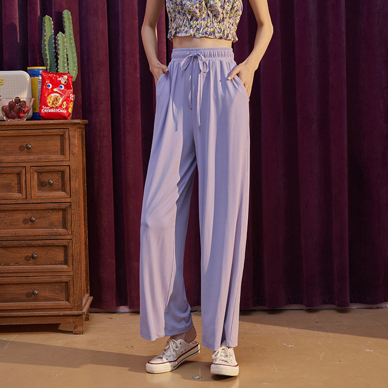 唐狮2020新款冰丝高腰垂感夏阔腿裤 唐狮天悦休闲裤