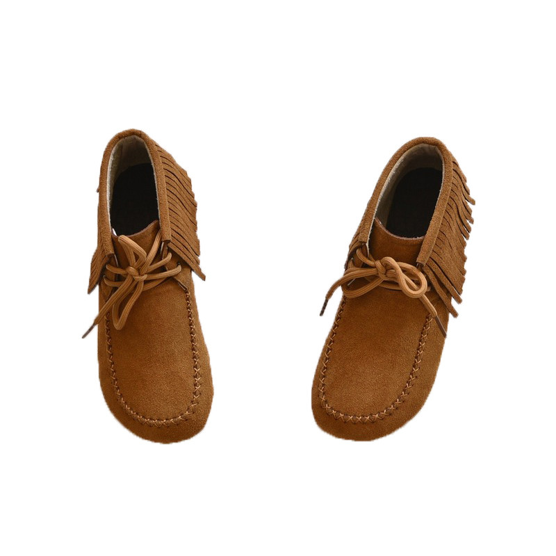 2025新款外贸秋季真皮平底短靴单靴圆头马丁靴流苏时装靴女鞋靴子,淘宝优惠券,粉丝福利购,淘宝优惠卷