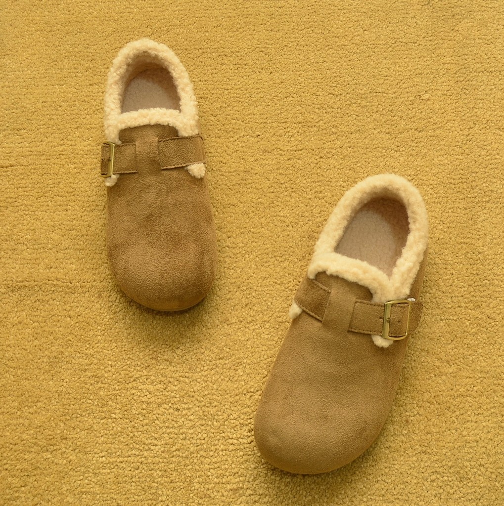 2025新款外贸秋季真皮勃肯鞋羊羔毛平底单鞋豆豆鞋乐福鞋毛毛鞋女,淘宝优惠券,粉丝福利购,淘宝优惠卷