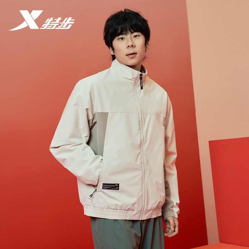 特步男款外套2025春季梭织上衣立领防风运动夹克风衣975129120273 - 图2