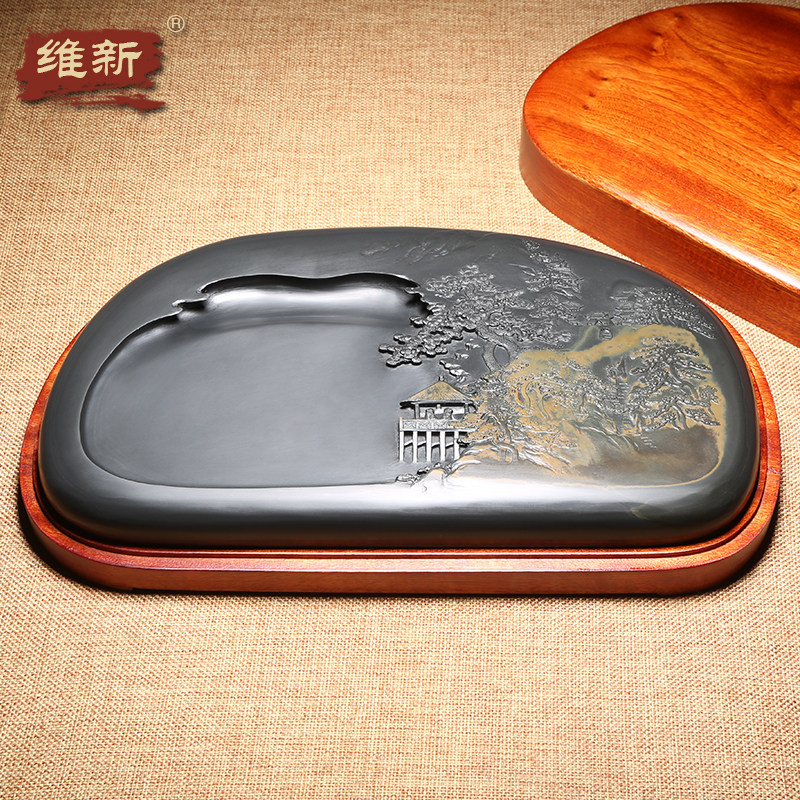 匠心非物质文化遗产歙砚名师许亚祥作品自然造化收藏送礼佳品文房大气摆件手工雕刻孤品老坑金晕四大名砚之一_虎窝淘