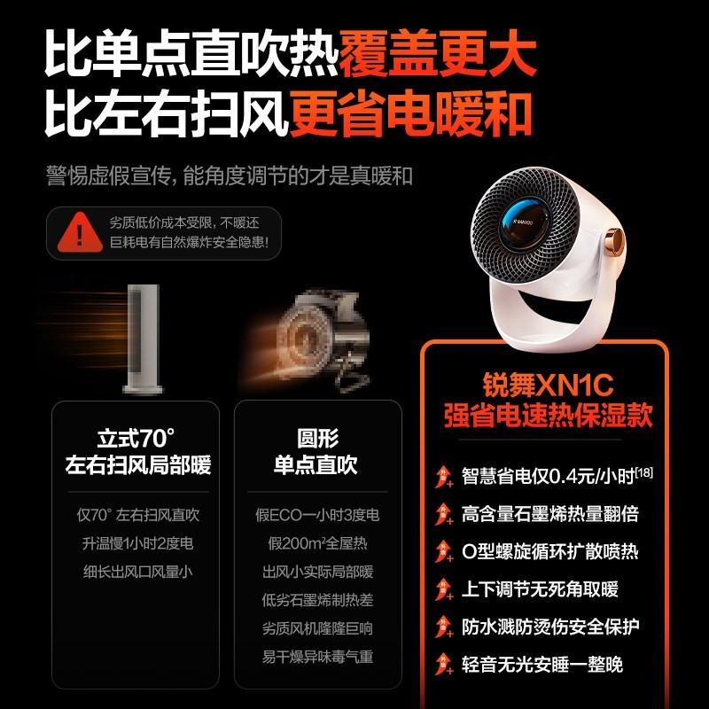 锐舞生活电器暖风机取暖器家用节2025新小型小太阳能石墨烯电暖气,淘宝优惠券,粉丝福利购,淘宝优惠卷